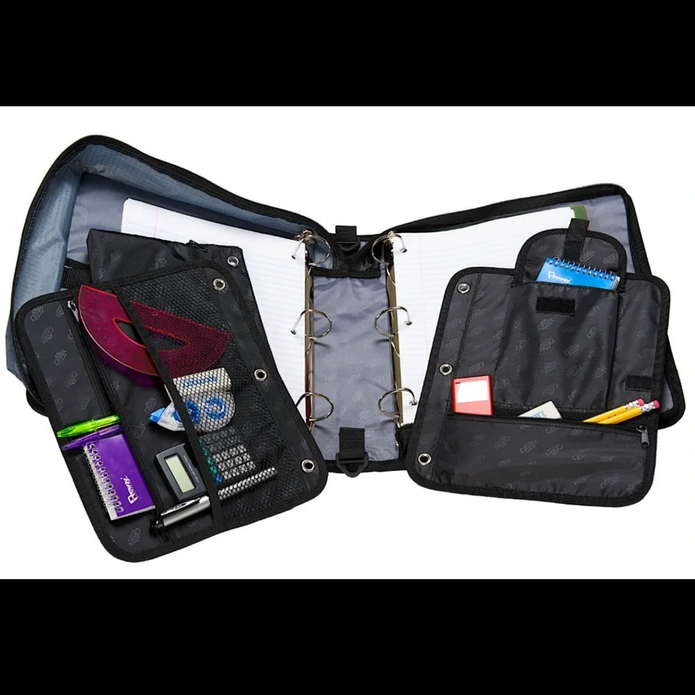 NEW Case-It The Dual Ring Zipper Binder with Shoulder Strap, Black and Gray